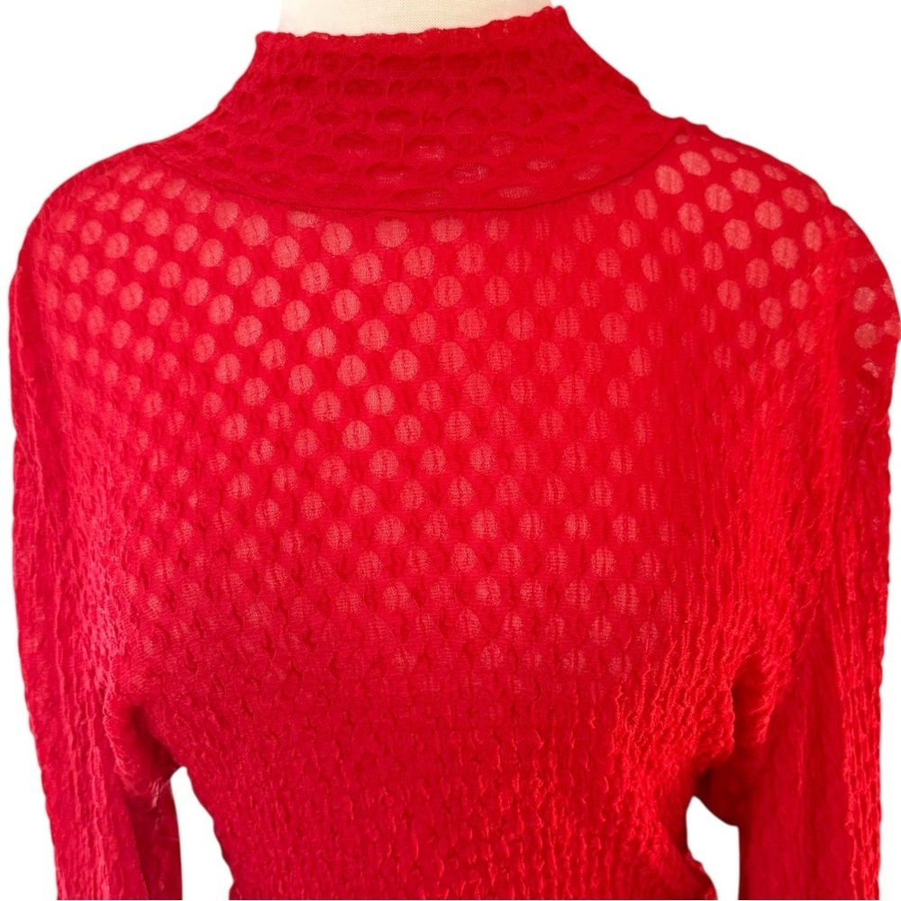 Frame Textured Mesh Mock-Turtleneck Top Cherry Red Women Size XL - Picture 6 of 13